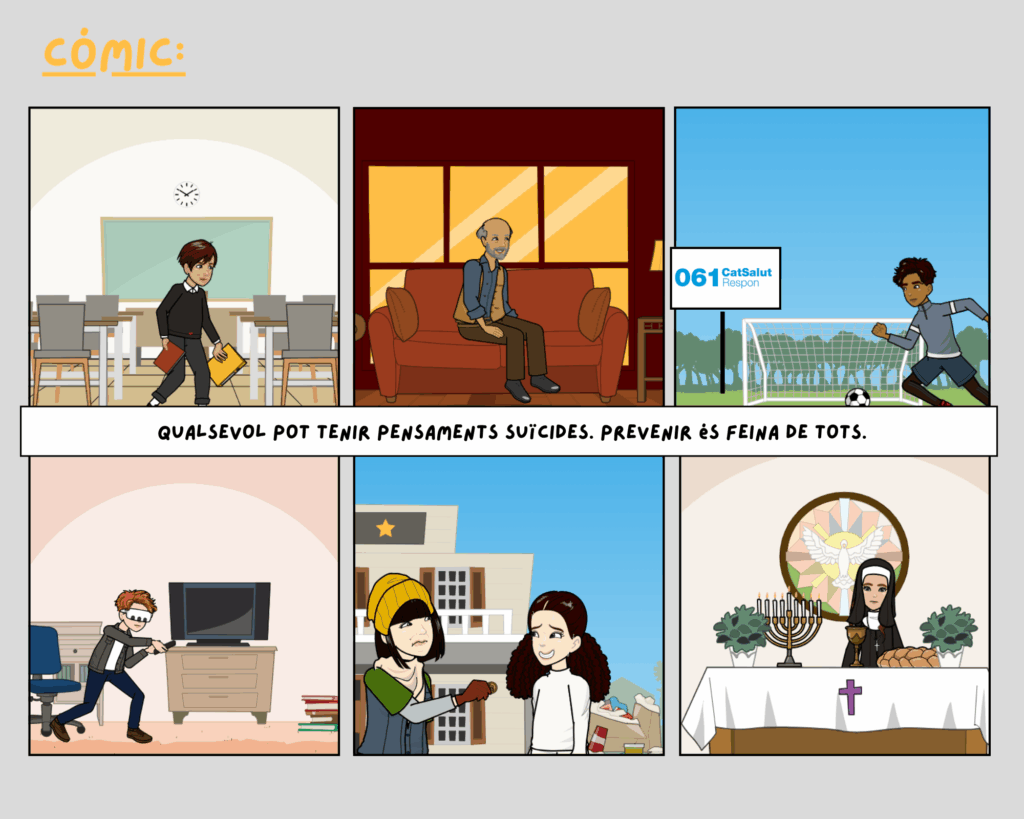 Còmic Grup Projecte Amarillo APS URV. APS en prevención del suicidio en Universitat Rovira i Virgili
