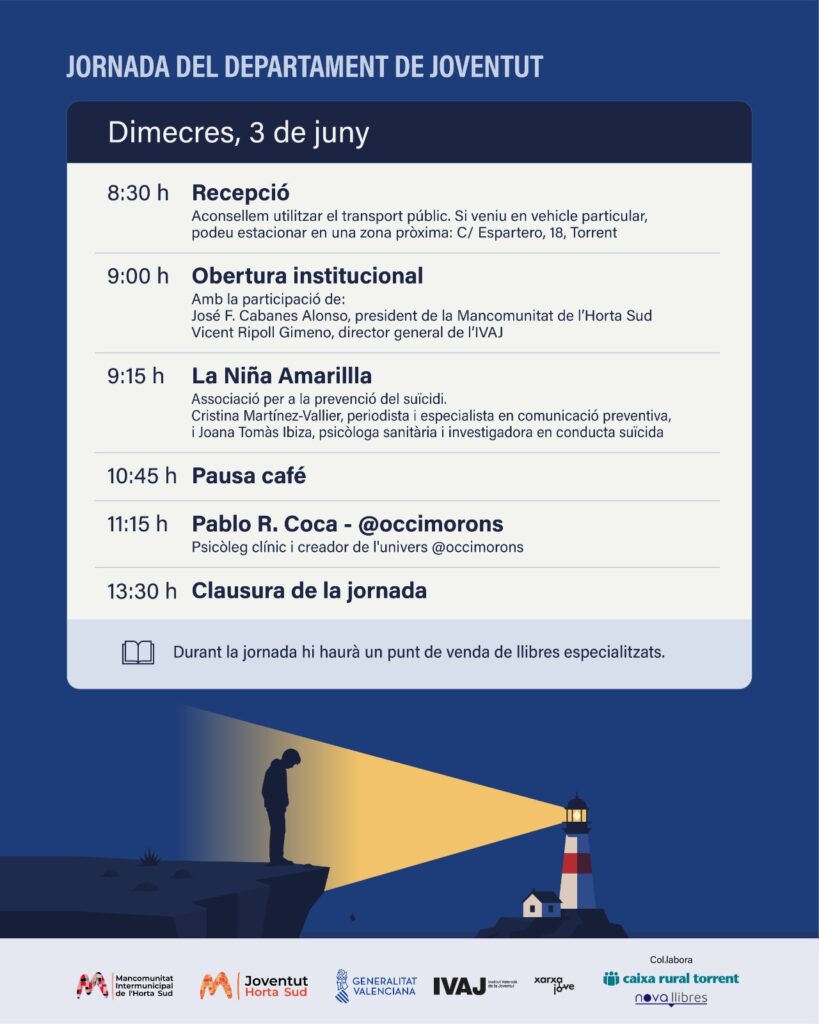 Programa Jornada Mancomunitat Horta Sud sobre prevención del suicidio en la juventud